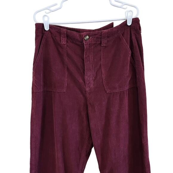 American Eagle Burgundy Baggy Mom Pants Curdoroy Textured Cotton Size 14 Short - Picture 3 of 13